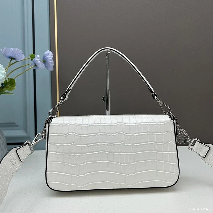 Cheap HOT Crocodile Re-Edition Leather Medium Baguette Bag White Fendi In 0714